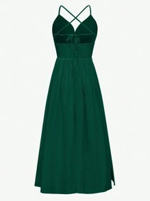 Breezaya Đầm Maxi Không Tay Xẻ Tà Màu Trơn Mùa Hè Gợi Cảm Cho Nữ - Màu xanh lá cây đậm - Xem 2