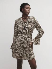 BizChic Đầm công sở in họa tiết da báo dài tay có cổ xếp nếp lưng thun cho nữ công sở - Nhiều màu - Xem 7