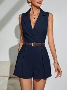 Firerie 女款卡其色褶皺短款寬腿連身褲 - 藏蓝色 - 查看 4