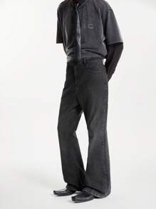 NEON BLANC Men's Casual Slim Fit Slightly Flared Leg Jeans - Black - View 2