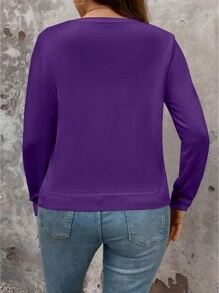 Plus Size Women's Solid Color Simple Daily Long Sleeve Cardigan, For Winter Fall Cloth For Women - Purple - View 2