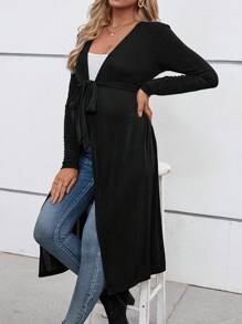 SHEIN Maternity Casual Long Sleeve Thin Loose Knit Cardigan & Jacket, Medium Length - Black - View 1