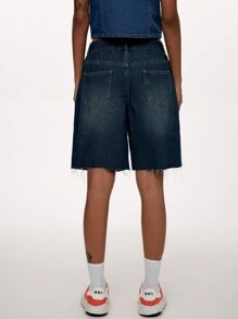 Forever 21 Women's Vintage Low Waist Denim Wide Leg Shorts With Frayed Hems And Pockets