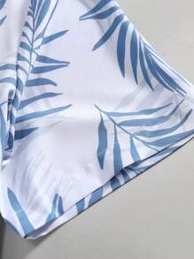 Manfinity RSRT Áo sơ mi nam tay ngắn in họa tiết cây Hawaii cài nút phía trước và quần short túi màu trơn trang phục thường ngày mùa hè, trang phục ấm áp - Màu xanh bụi bặm - Xem 7