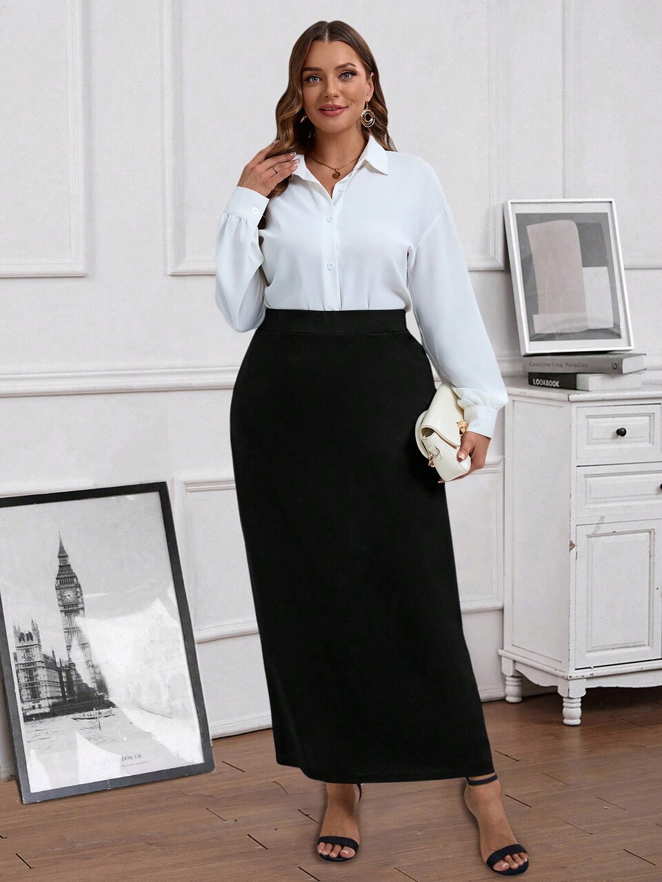 Plus Size Women's Casual Solid Color Long Skirt, Spring/Summer
