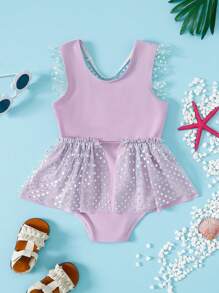 Young Girls' Sleeveless One-Piece Swimsuit - Mauve Purple - View 2