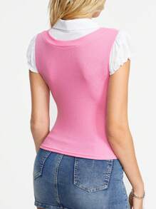 ROMWE J-Fashion Y2K College Casual Knit Patchwork 2 In 1 Dames T-shirt