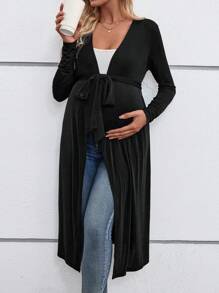 SHEIN Maternity Casual Long Sleeve Thin Loose Knit Cardigan & Jacket, Medium Length - Black - View 5