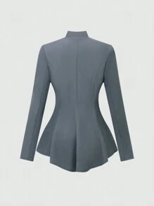 SHEIN Unity Women's Solid Color Simple Daily Woolen Big Swing Coat - Grey - View 2