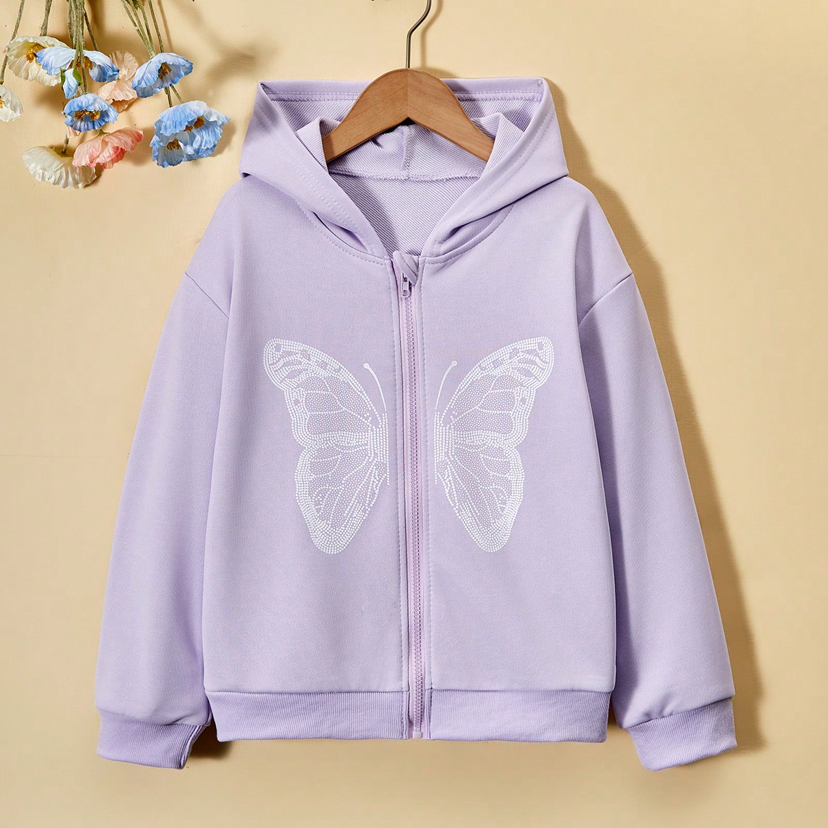 Sudadera con cremallera y estampado de mariposas rosas para niña preadolescente, ideal para vacaciones, verano y viajes