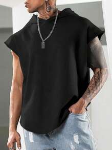 Manfinity Dauomo Men's Summer Solid Color Hooded Casual Top, Versatile - Black - View 3