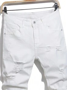 Manfinity LEGND Men's Skinny Fit Casual Jeans With Ripped Detail And Pockets - White - View 3