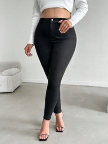 RueChic Plus High Waist Skinny  Jeans - Black - View 6