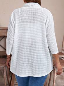 EMERY ROSE Plus Size Women's Spring And Autumn Solid Color Loose Open Front Casual Jacket With 3/4 Sleeves Winter Fall