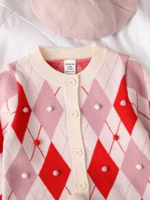 This Unique Design Baby Girls' Outfit For Autumn And Winter Features A Hand-Crocheted Diamond-Shaped Floral Pattern, Which Presents A Playful And Lovely Style. The Set Includes Shorts And A Long-Sleeved Top, Suitable For Outerwear In Autumn And Winter, Both Warm And Stylish. The Simple Style Shows A Sweet Atmosphere, Soft Material And Loose Design, Making The Baby More Comfortable To Wear. The Sweater Has Good Warmth Retention And Can Keep The Baby Warm In Cold Weather. The Overall Outfit Not Only Has The Characteristics Of Cute And But Also Shows The Combination Of Comfort And Fashion. It Is An Ideal Choice For Babies' Daily Wear, Allowing Them To Maintain A Fashionable And Innocent Image While Being Comfortable. - Red - View 6