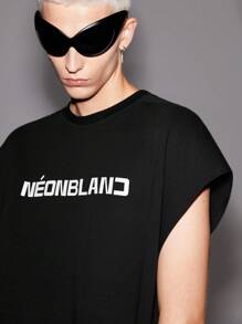 Manfinity VCAY Men's Knitted Street Style Air Layer Vest, Loose Fit, 3M Reflective Print, Suitable For Summer Fashion - Black - View 2