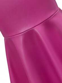 SHEIN Girls' Stretchy PU Leather Fashionable Strapless Dress, Autumn, Suitable For Kids' Birthday Party/ Gathering