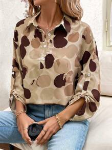 SHEIN LUNE 亚麻风格休闲印花长袖衬衫 - 彩色 - 查看 3