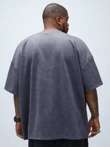Manfinity VCAY Men's Plus Size Casual Loose Fit Butterfly Print Knitted Short Sleeve T-Shirt With Drop Shoulder Design And Round Neckline, Suitable For Summer - Dark Grey - View 4