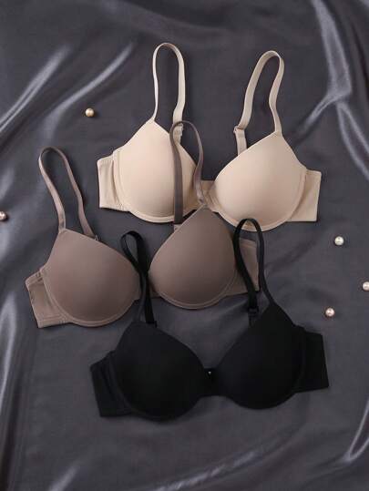 HautHeat 3pcs Comfortable Women's Solid Color Underwire Bras