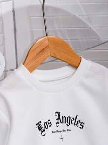 SHEIN 男宝宝休闲美式运动风简约字母印花圆领长袖卫衣，适合秋冬季户外穿着 - 白色 - 查看 5