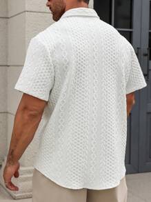 Manfinity Homme Manfinity Men's Plus Size White Textured Short Sleeve Shirt For Daily Wear Vintage Shirt - Valkoinen - Näytä 2