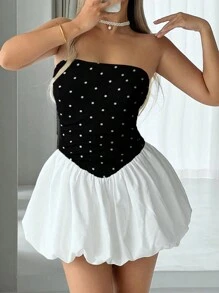 INAWLY Vestido de tubo con diseño de lunares y dobladillo con ribete de volantes - Negro - Ver 3