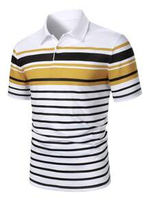 Manfinity Mode Camicia polo a maniche corte casual a righe alla moda per uomo - Multicolore - Visualizzare 2