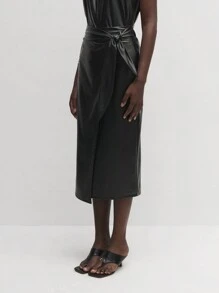 BizChic Falda lápiz de estilo vintage negro de PU recto con nudo de torcido para ropa de trabajo de oficina para mujeres - Negro - Ver 3