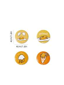 Gudetama X SHEIN 4pcs Fun Cartoon Pattern Brooch Pins - Yellow - View 7