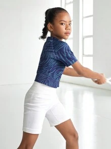 SHEIN Tween Girls Blue Zebra Striped Stretch T-Shirt - Navy Blue - View 4