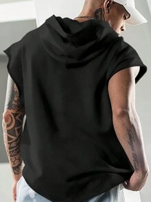 Manfinity Dauomo Men's Summer Solid Color Hooded Casual Top, Versatile - Black - View 2