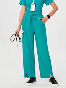 TaskEZ 女士薄荷蓝色 3 口袋高腰阔腿手术制服裤，适合护士、药剂师、美容师、牙医、医生、执业护士、实验室工作人员、护理学生等 - 薄荷綠 - 查看 13