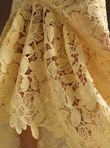 Anewsta Đầm Maxi Dài Tay Ngắn Phối Ren Hình Hoa Trắng Tinh Khiết Cho Nữ - Màu vàng - Xem 3