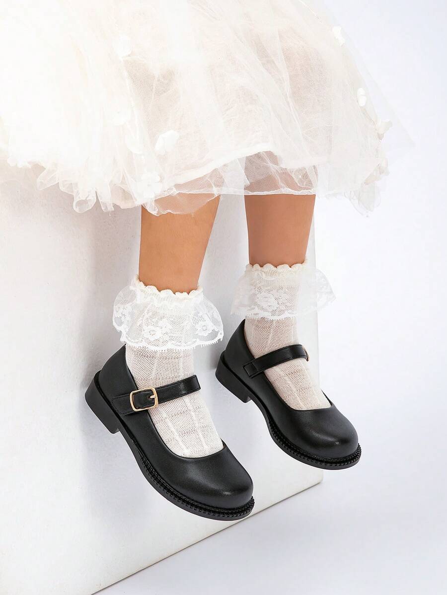 Child's Fashionable Bowknot School Princess Style Flat Shoes For Girls - Black - View 1