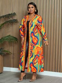 Slaydiva Plus Size Women's Casual Abstract Geometric Water Ripple Print Long Sleeve Cardigan For Going Out - Multicolor - View 7