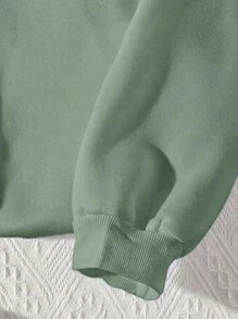 EMERY ROSE 大碼女士口號字母MAMA印花圓領長袖運動衫 - 橄欖綠 - 查看 3