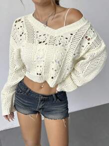 Flirla Ladies' Solid Color Simple Daily Long Sleeve Cardigan - White - View 5