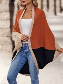 EMERY ROSE Color-Block Asymmetric Hem Casual Long Sleeve Cardigan - Multicolor - View 3