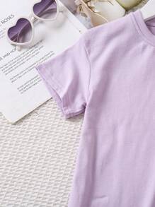 Young Girl Knitted Solid Color Letter Print Loose Casual Dress With Round Neck