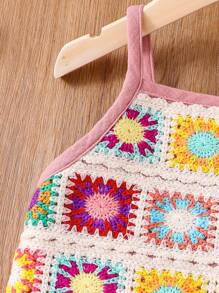 SHEIN 年輕女孩編織純色拼接針織腰帶寬鬆休閒無袖連體褲 - 粉色 - 查看 5