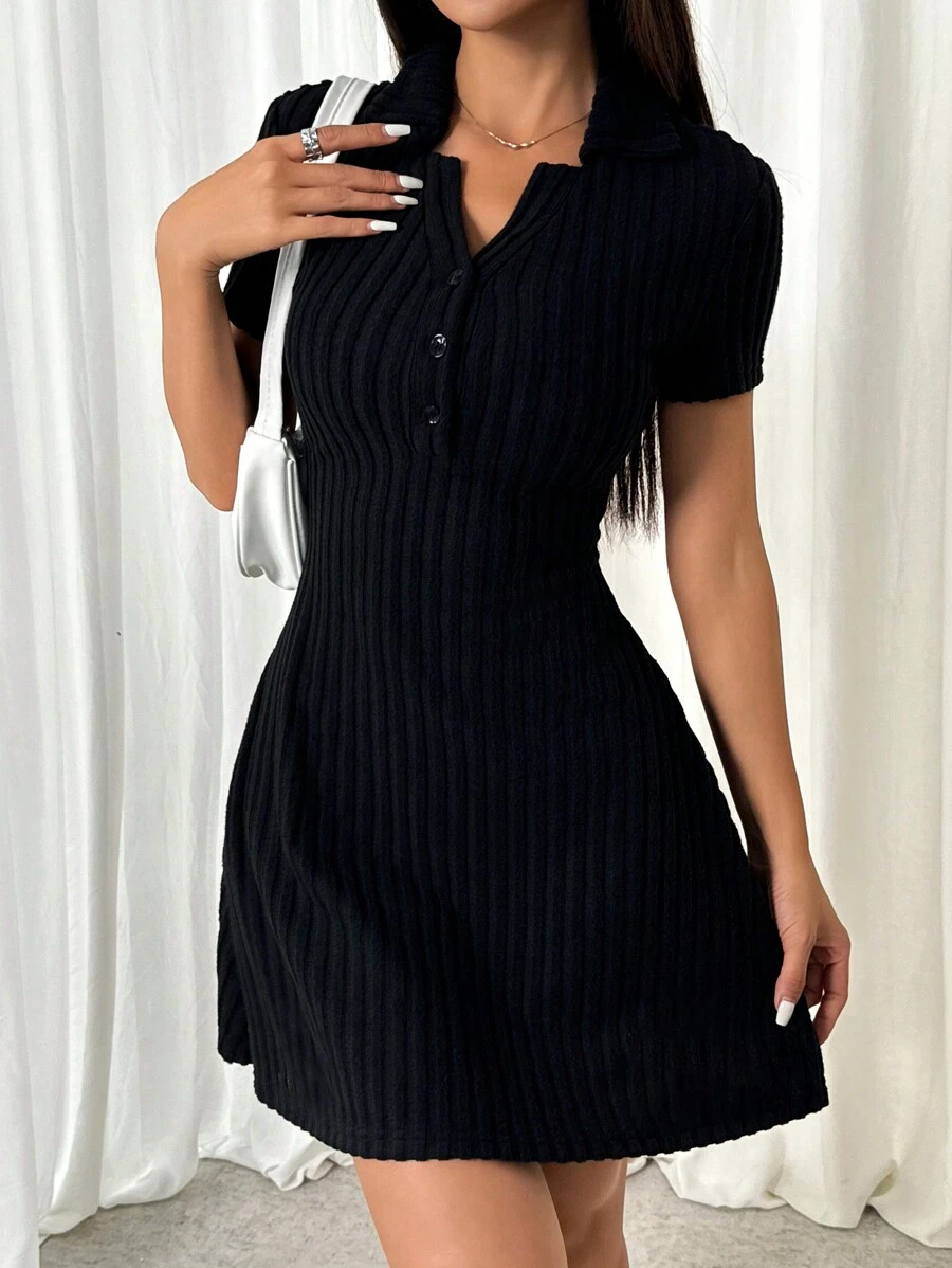 SHEIN EZwear 女士夏季休閒純色肋紋短款緊身連身裙