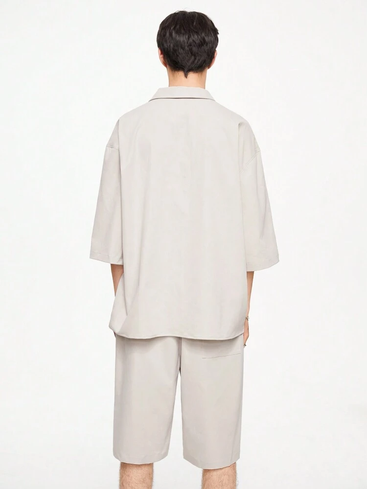 Men's Plain And Simple Daily Shirt And Shorts Set