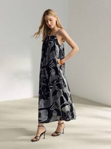 MOTF PREMIUM GRAPHIC PRINT KNOT FRONT SLIP DRESS - Multicolor - View 7