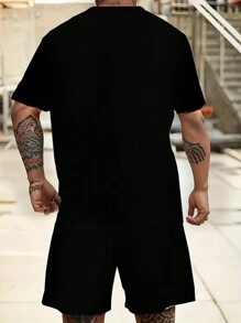 Manfinity Dauomo 男士夏季卡通熊圖案圓領短袖休閒T恤和束口褲套裝