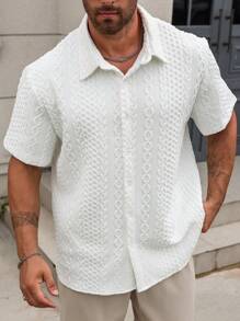 Manfinity Homme Manfinity Men's Plus Size White Textured Short Sleeve Shirt For Daily Wear Vintage Shirt - Valkoinen - Näytä 6