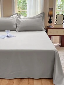 1pc 100% Polyester Lightweight Breathable Solid Color Bedsheet, Modern Composite Fabric Bedroom Bedsheet - Light Grey - View 2