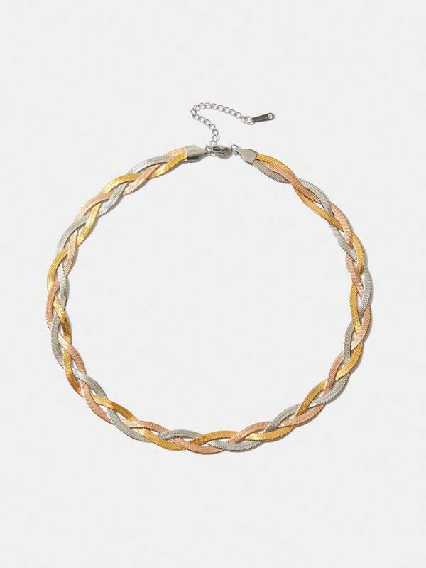 Twin Melody X SHEIN 1pc Snake Chain Braided Necklace, Suitable For Daily Wear Of Women In Spring And Summer