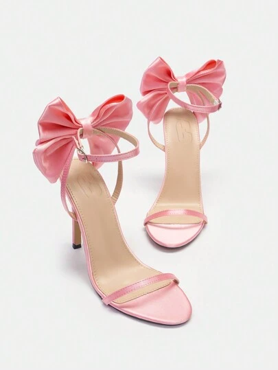 CUCCOO CHICEST Pink Bow Decor Fine Heel High Heel Sandals For Summer Graduation Heels Prom Heels Vacation Shoes Summer Elegant Sandals Spring Shoes Spring Break Easter For Christmas Elegant Shoes Wedding Shoes