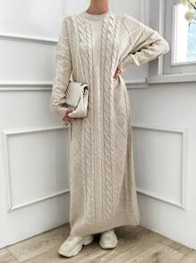 EURMUSE Cable Pattern Sweater Dress - Beige - View 4